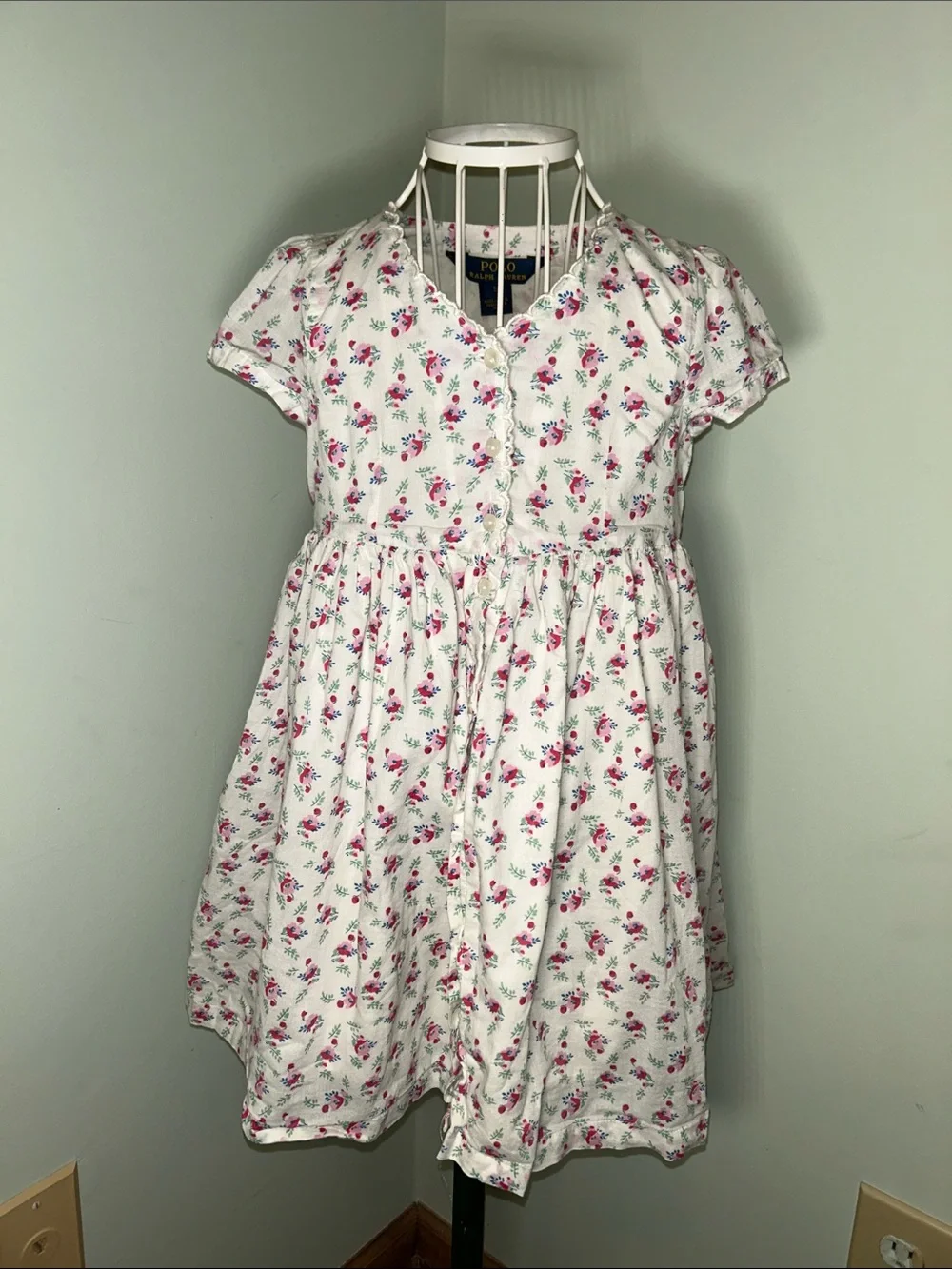 Polo Ralph Lauren 100% Cotton Charming Cottagecore White Dress Pink Floral Girl5